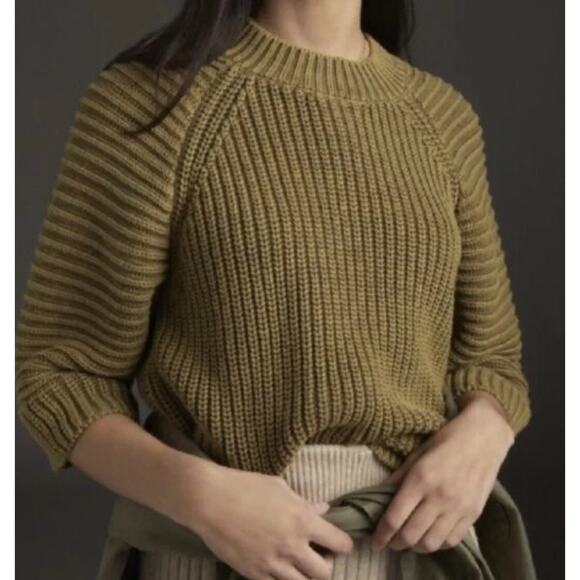 Anthropologie Maeve Mackenzie Chunky Ribbed Moss Green Size S Sweater in EUC - Picture 2 of 10